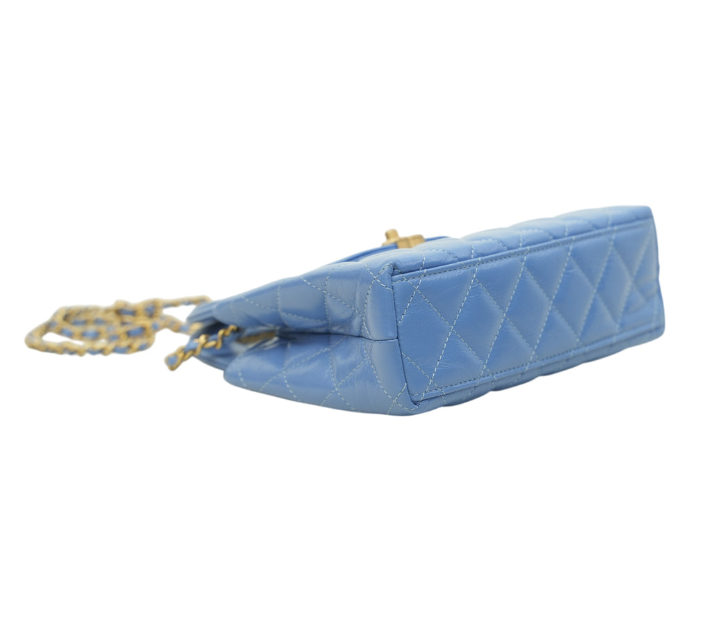 Blue Quilted Calfskin Leather Nano Kelly Shopper Bag