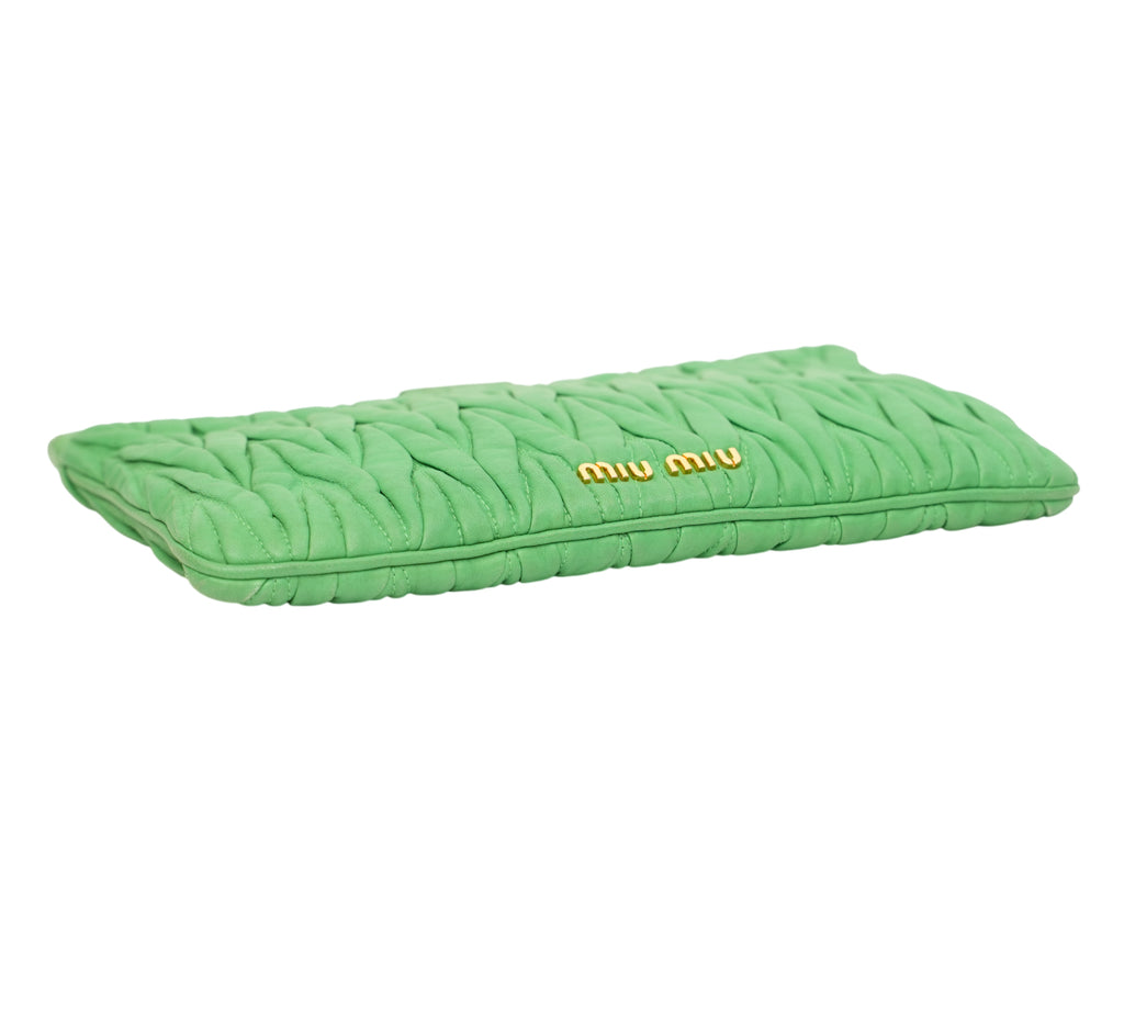 Green Matelassé Nappa Leather Frame Clutch Bag