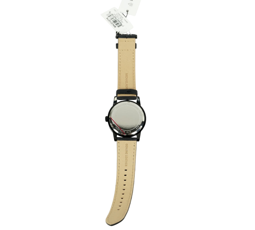 Oversized Hutton Black-Tone and Leather Watch