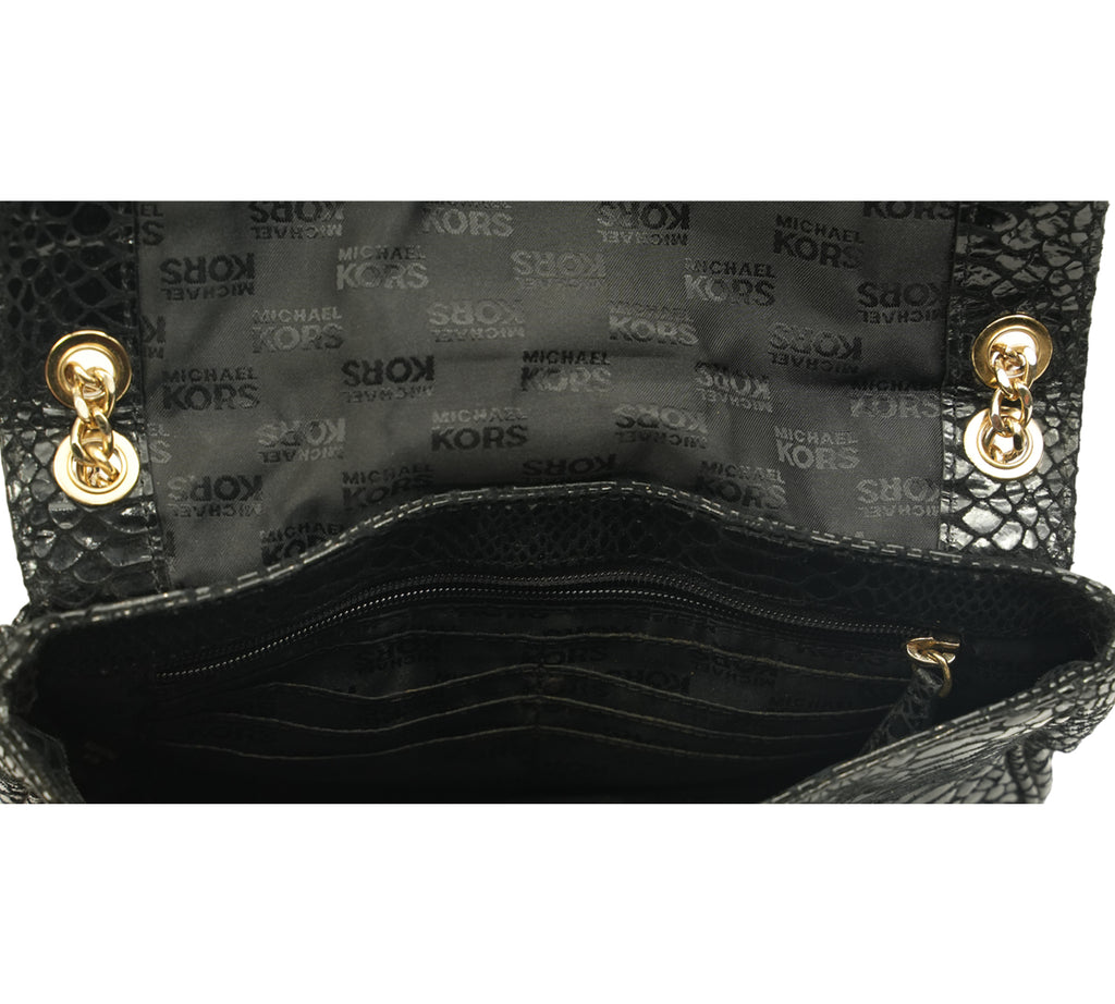 Black Python-Effect Leather Hamilton Flap Shoulder Bag