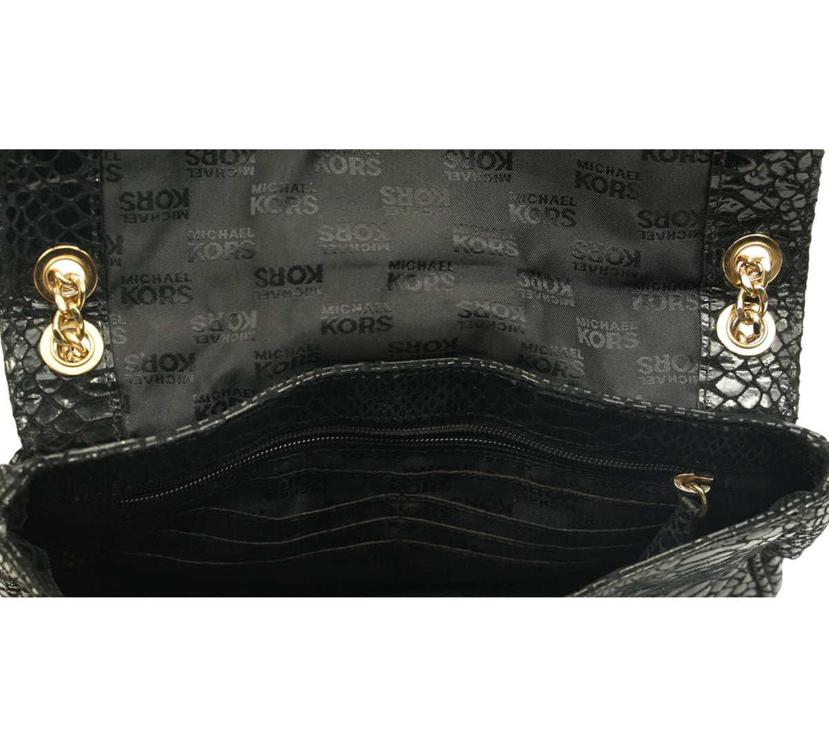 Michael Kors Black Python-Effect Leather Hamilton Flap Shoulder Bag
