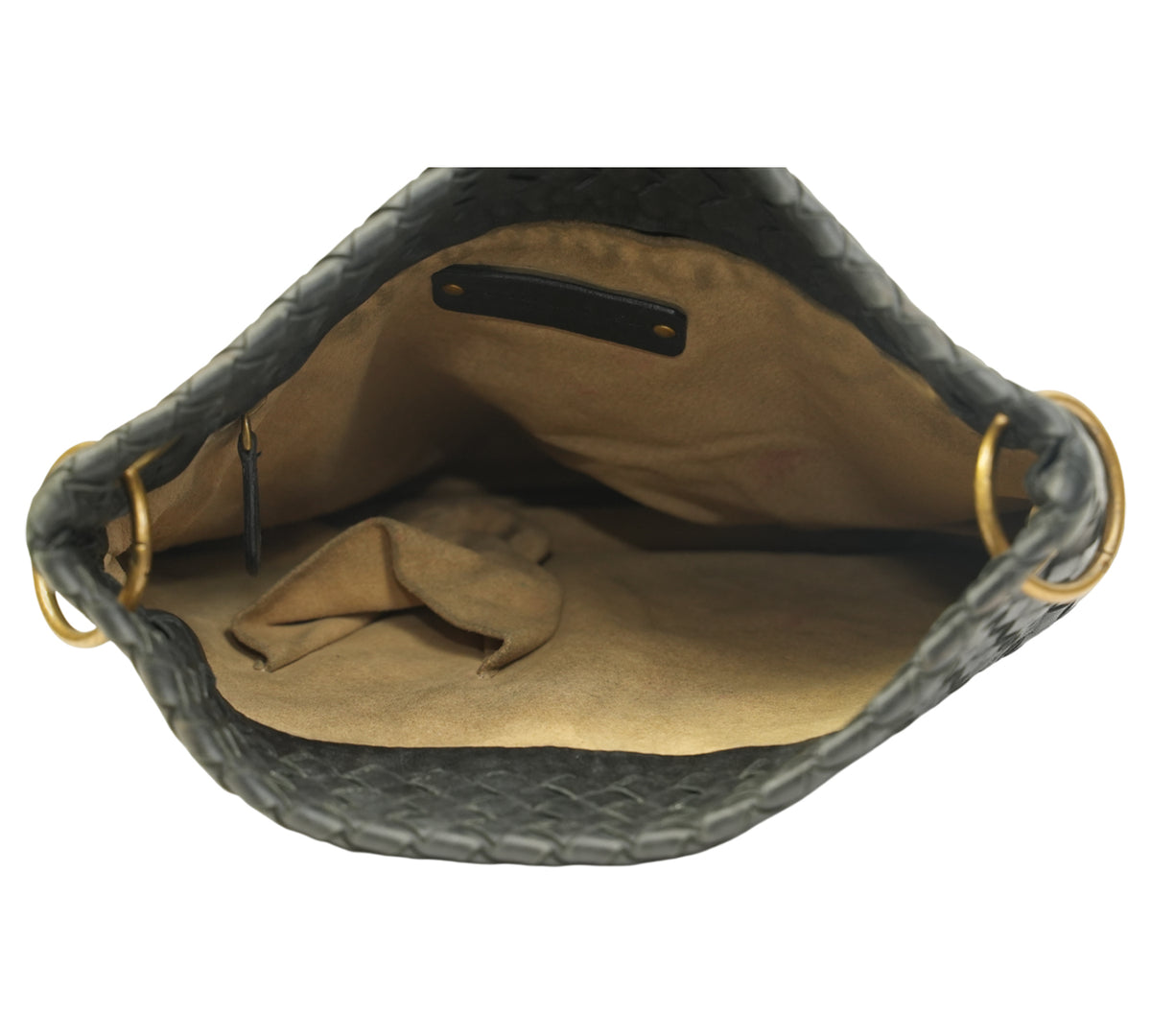 Bottega Veneta  Black Intrecciato Flat Messenger Bag