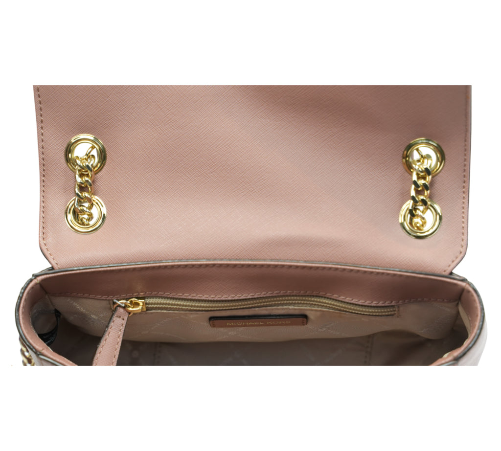 Dusty Rose Tina Medium Saffiano Leather Shoulder Flap Bag