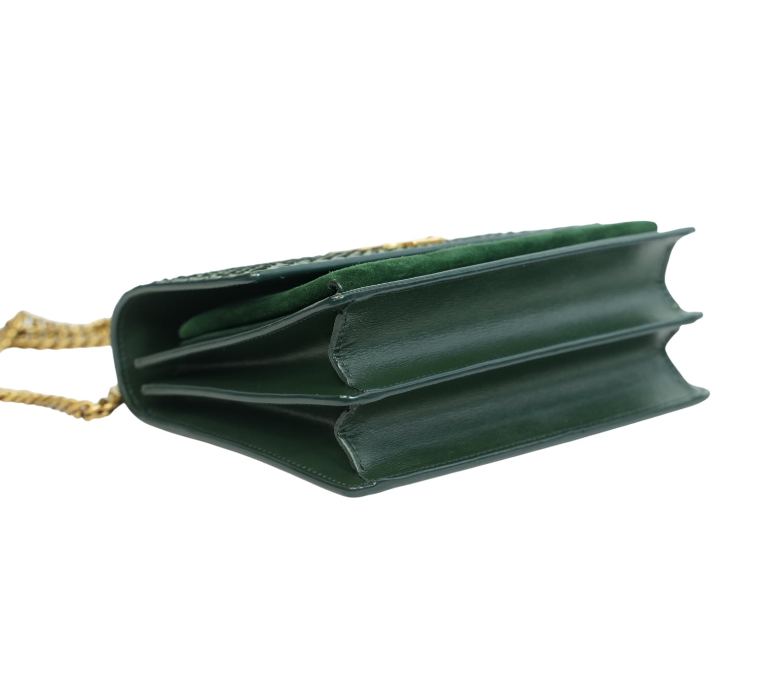 Moss Green Python Embossed Medium Sunset Chain Shoulder Bag