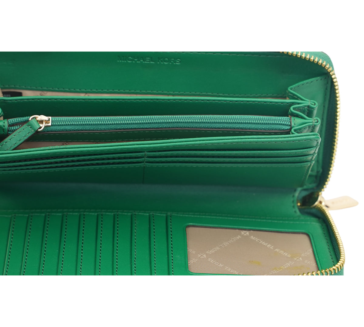 Michael Kors Palm Green Jet Set Travel Large Pebbled Leather Continental Wallet