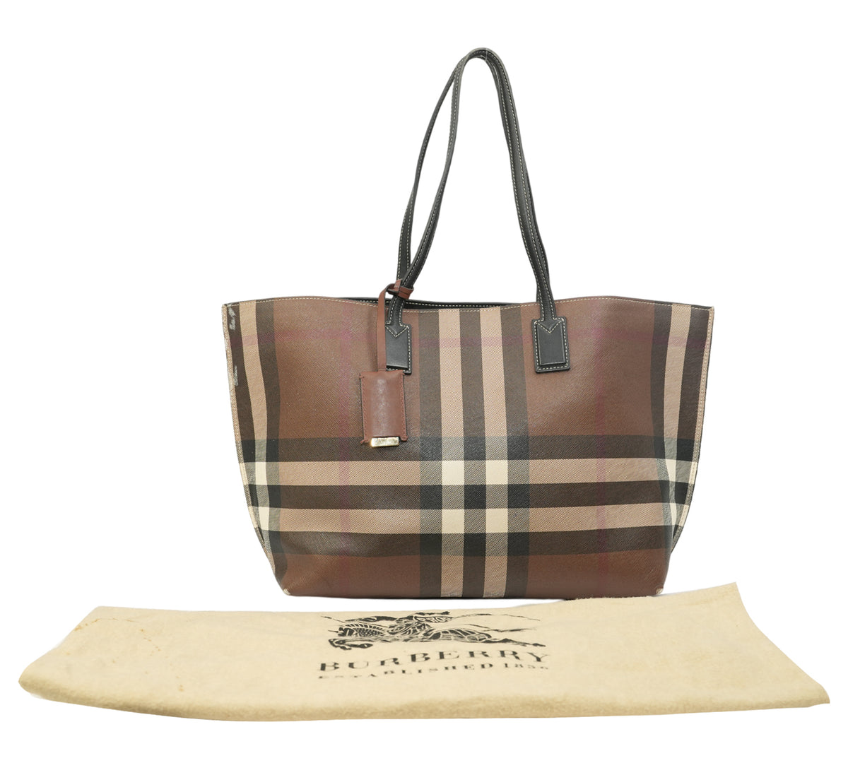 Burberry  Dark Birch Brown Medium Check Tote Bag