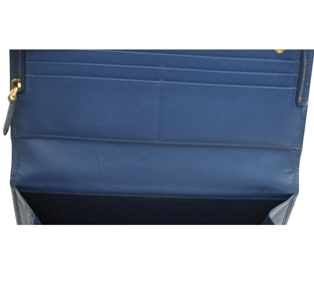 Navy Blue Saffiano Metal Leather Long Wallet