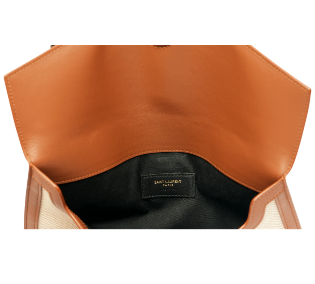 Beige/Tan Canvas & Leather Medium Uptown Clutch