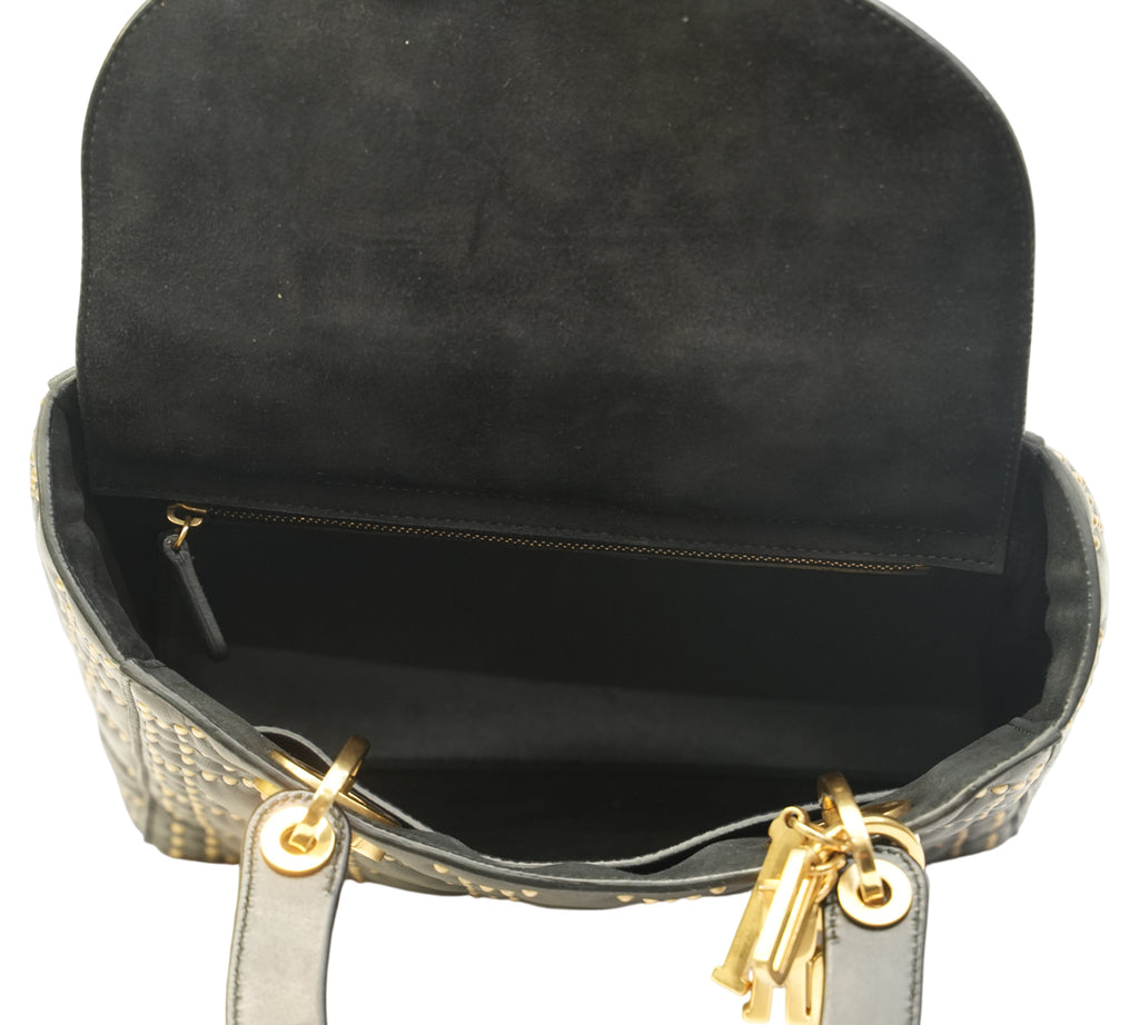 Black Supple Studded Medium Lady Dior Bag