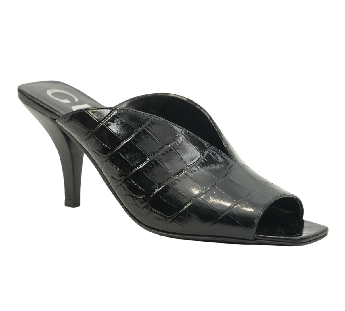 Gucci   Black Demi Croc-Effect Leather Mule Sandal Size 34.5 - Eur