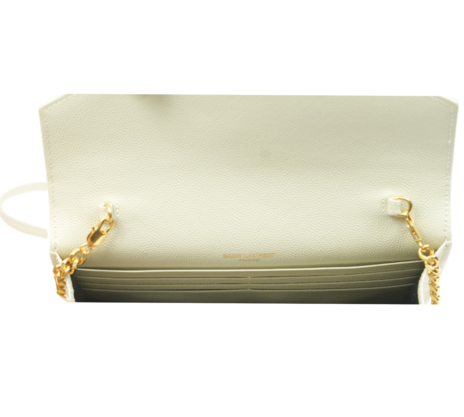 Yves Saint Laurent Crema Soft Cassandre Envelope Chain Wallet