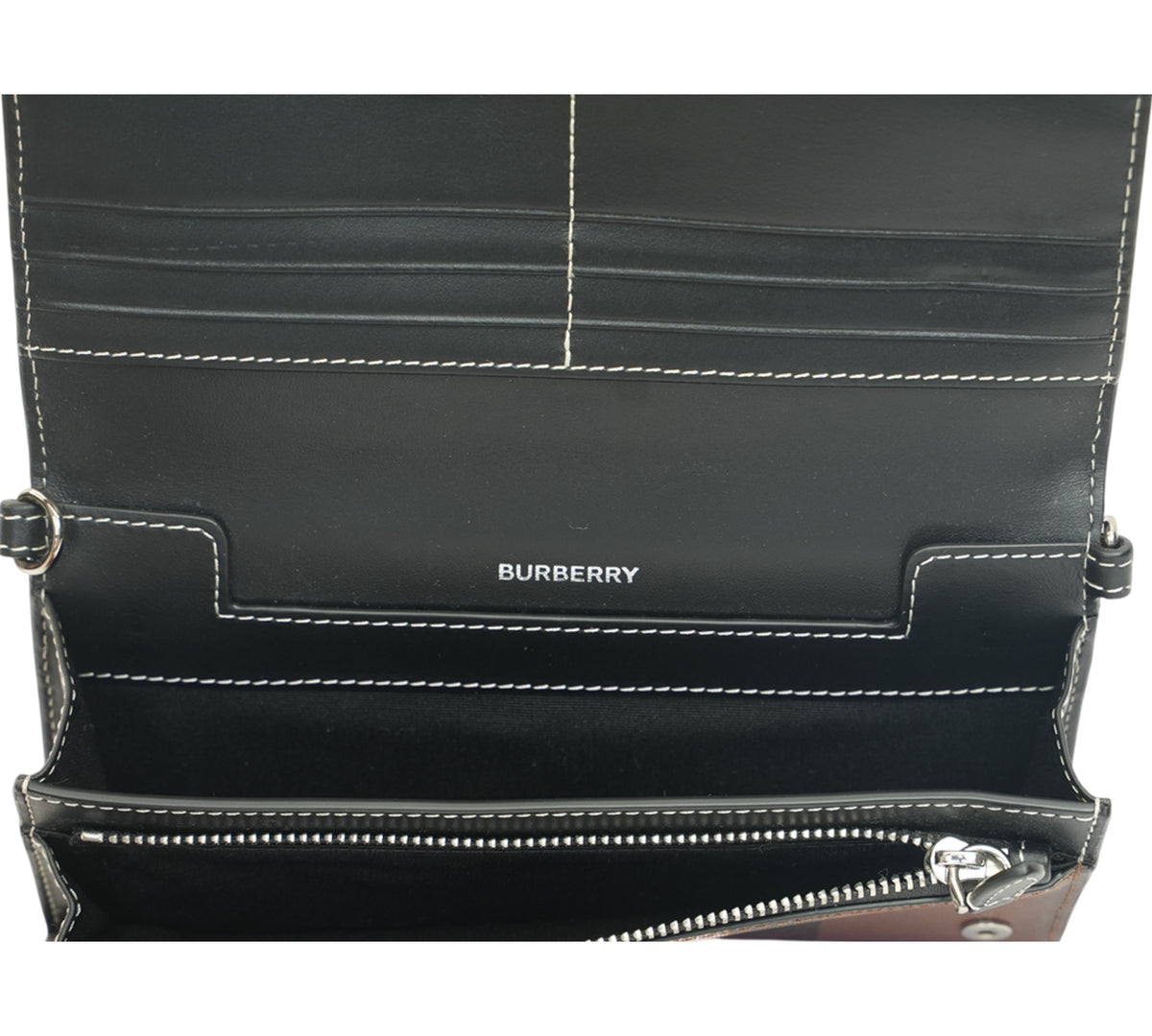 Burberry  Dark Birch Brown Check Chain Strap Wallet