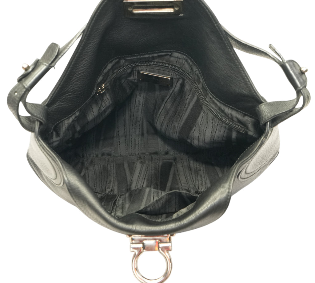 Black Gancini Pebbled Leather Hobo Bag