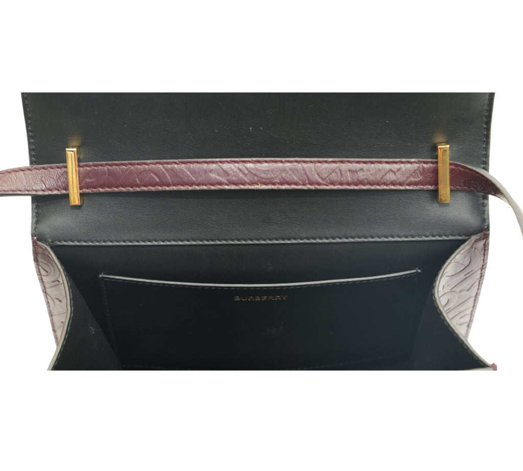 Deep Maroon Monogram Embossed Leather Small TB Bag