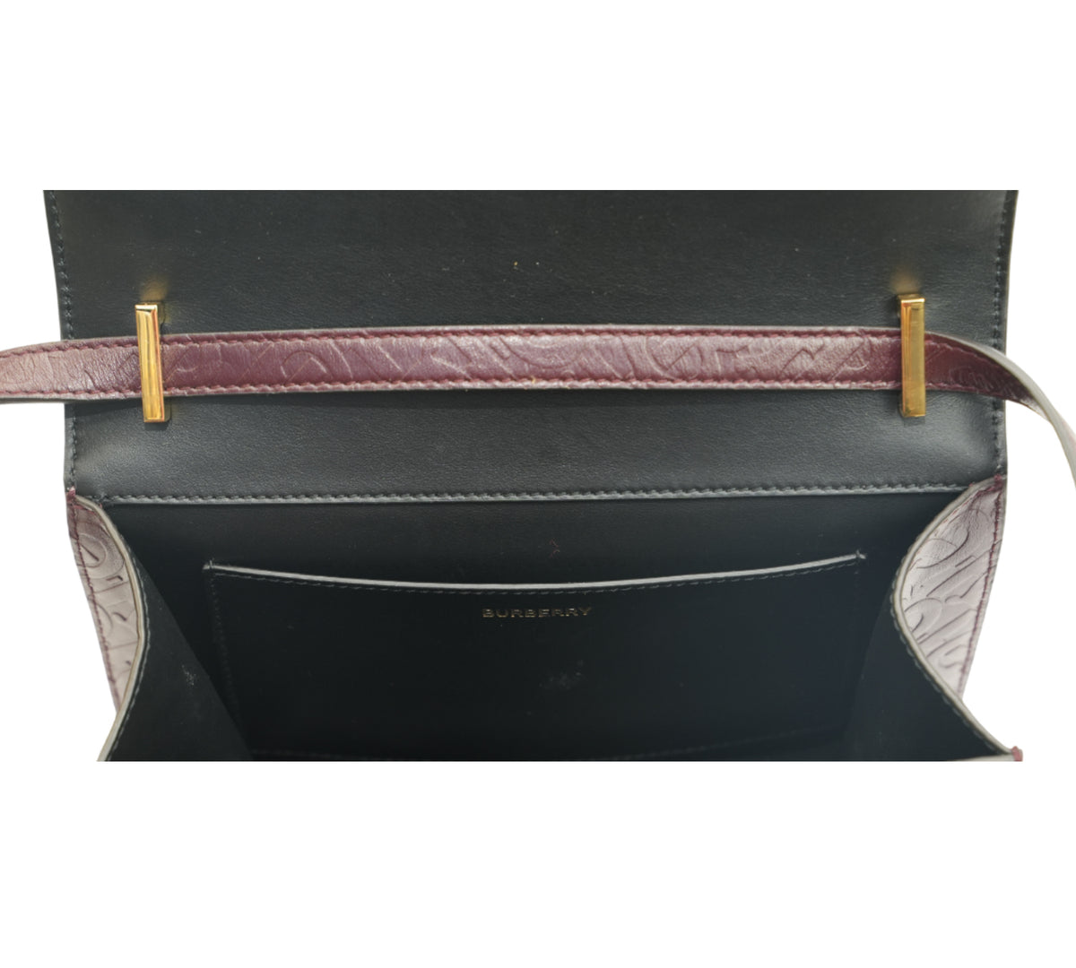 Burberry  Deep Maroon Monogram Embossed Leather Small TB Bag