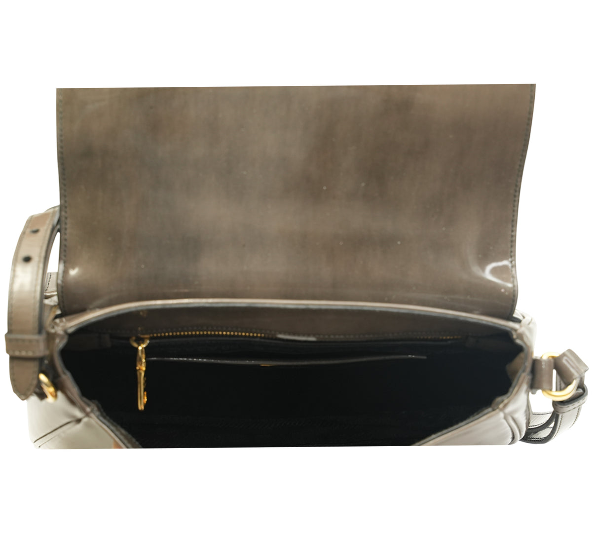 Prada  Spazzolato Patent Leather Flap Crossbody Bag