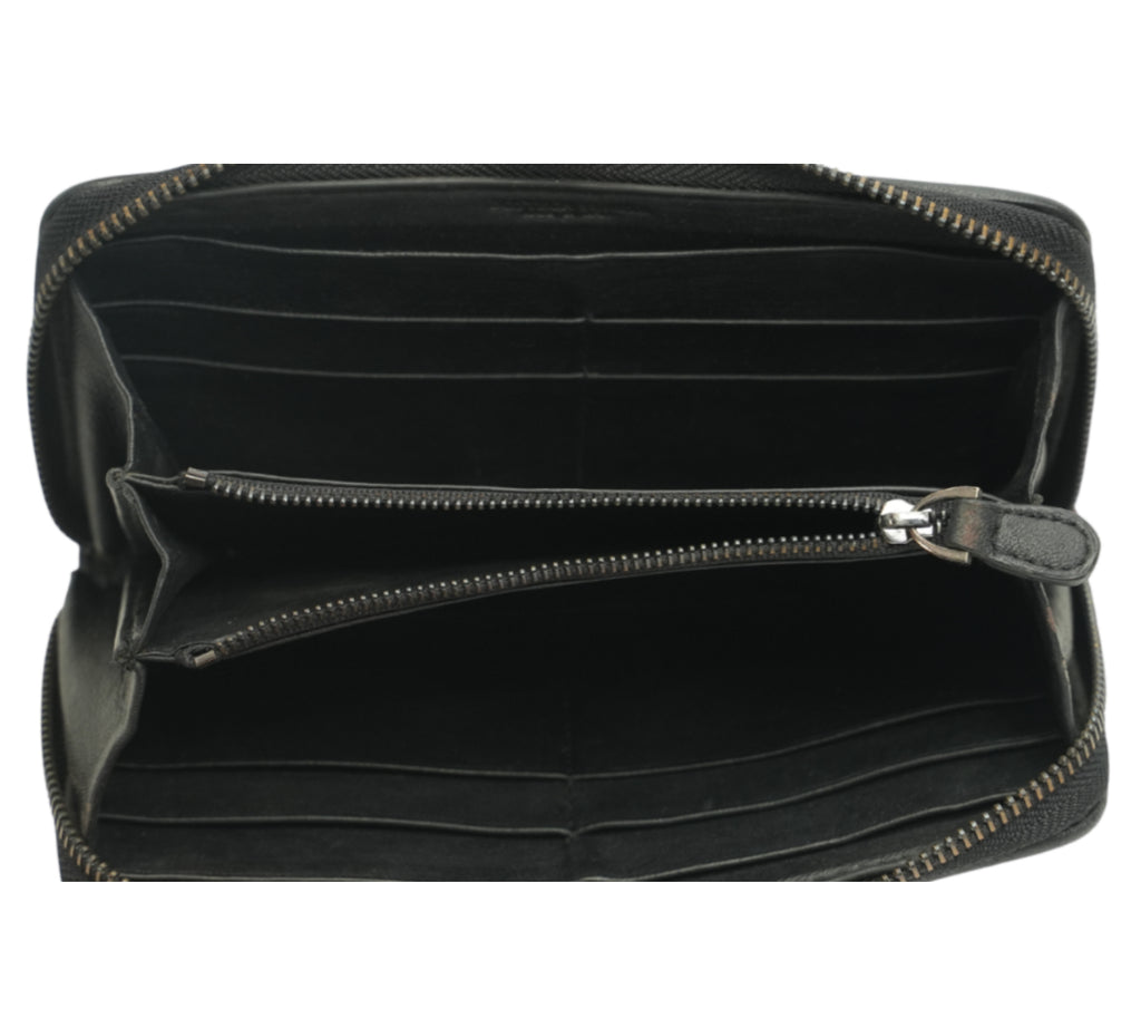 Black Intrecciato Zip-Around Wallet