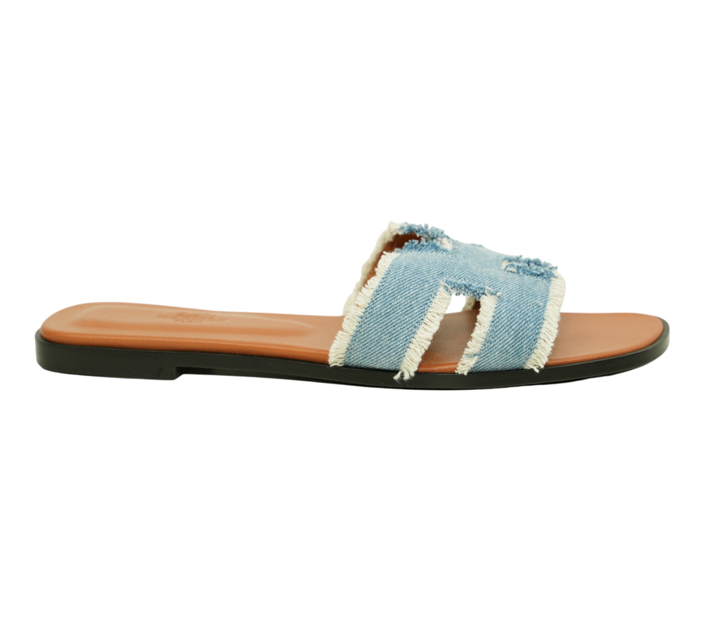 Bleu Clair Fringed Denim Oran Sandal Size 41 - Eur