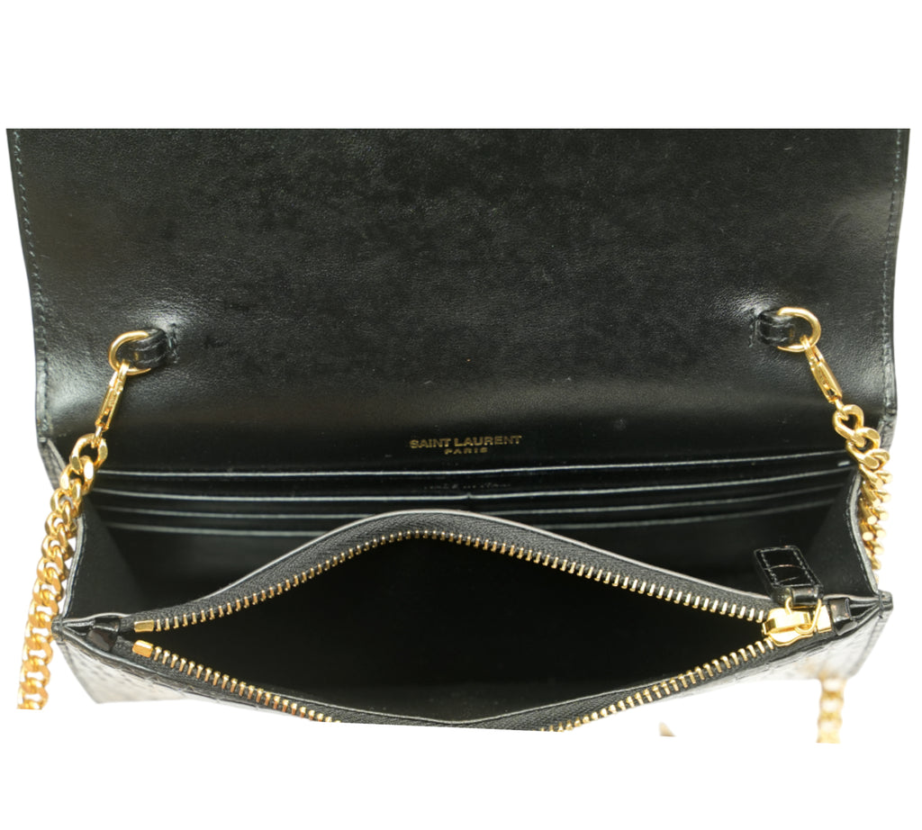 Black Crocodile-Embossed Kate Tassel Shoulder Bag