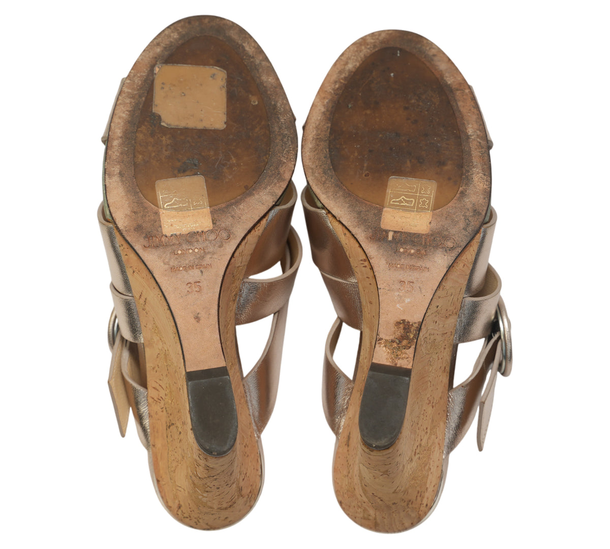 Jimmy Choo Falcon Champagne Metallic Leather Wedges Size 35 - Eur