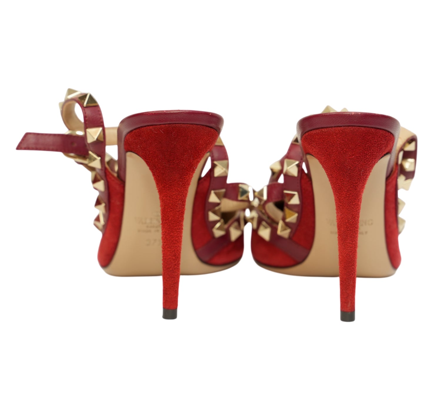 Deep Ruby Garavani Rockstud Suede Cage Pumps Size 37.5 - Eur