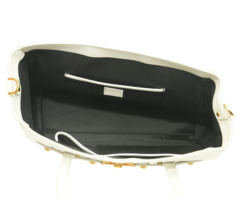 White Leather Medusa Medallion Tote Bag