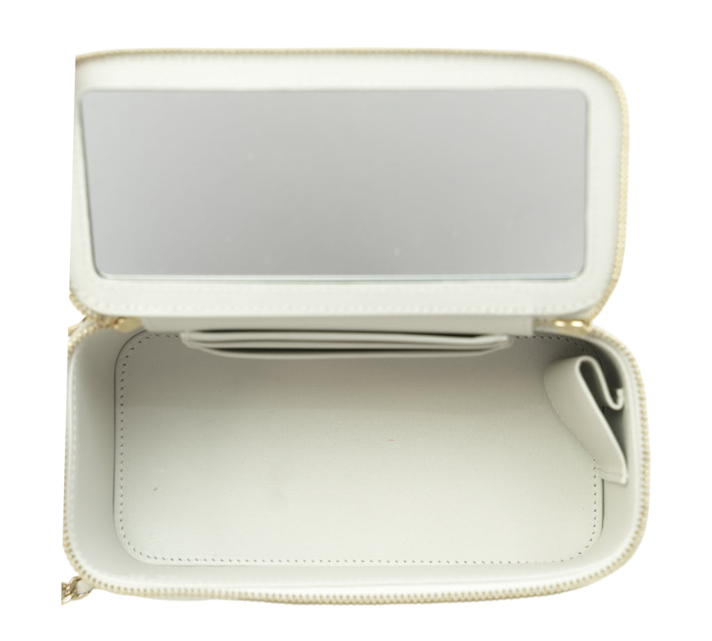White Quilted Caviar Leather Small Vanity Case Bag