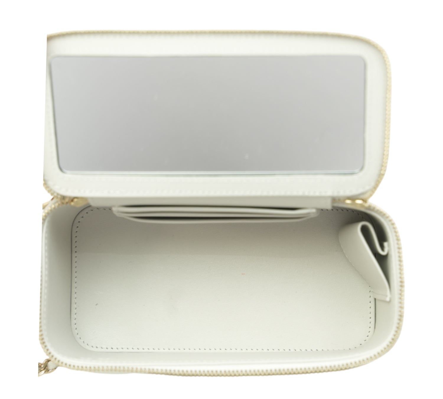 White Quilted Caviar Leather Small Vanity Case Bag