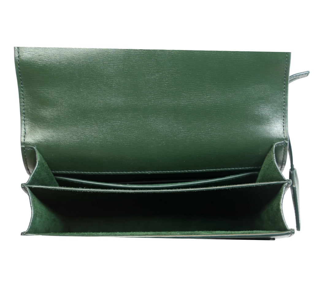 Moss Green Python Embossed Medium Sunset Chain Shoulder Bag