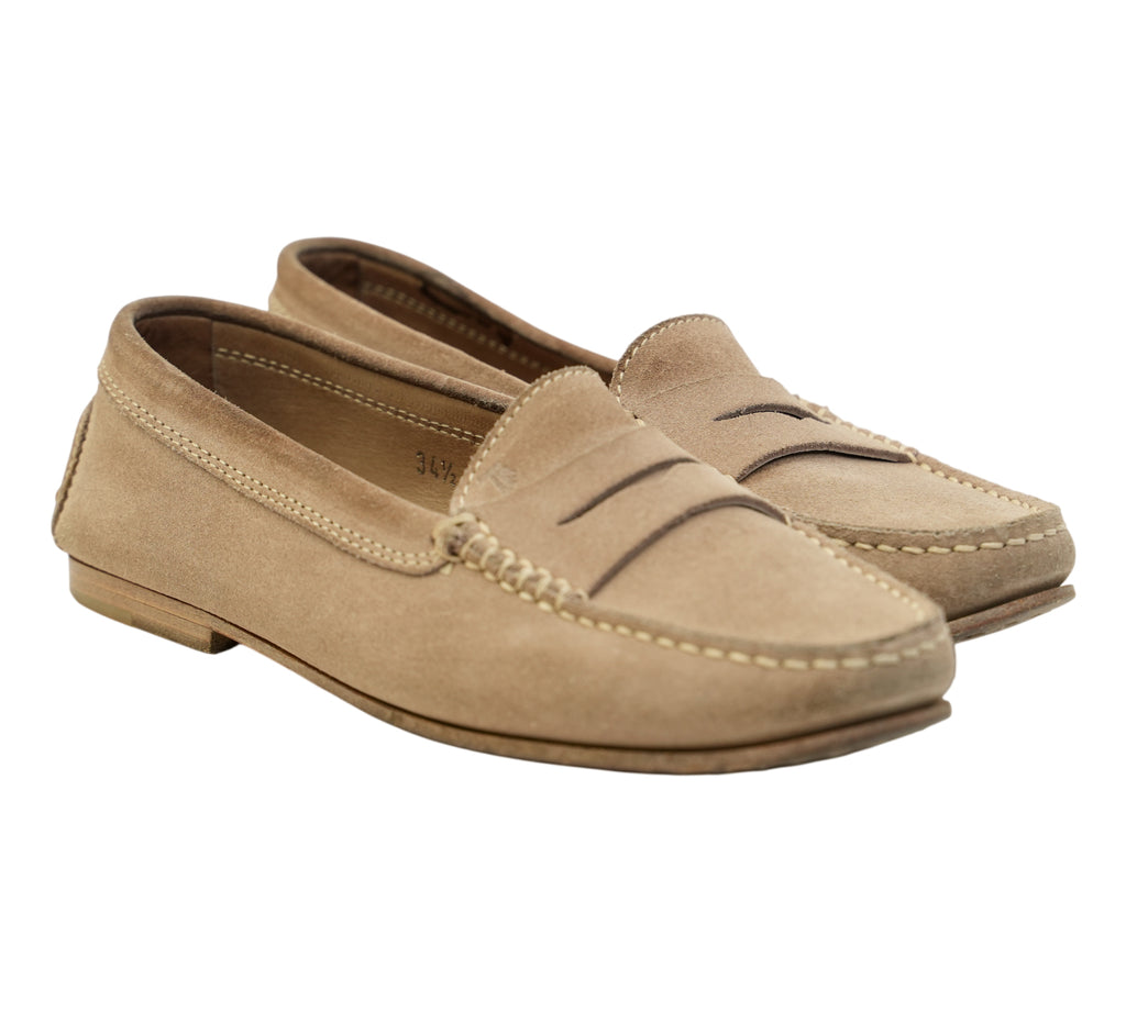 Taupe Gommino Suede Driving Loafers Size 34.5 - Eur