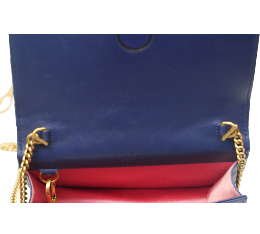 GG Marmont Blue Matelasse Velvet Wallet On Chain
