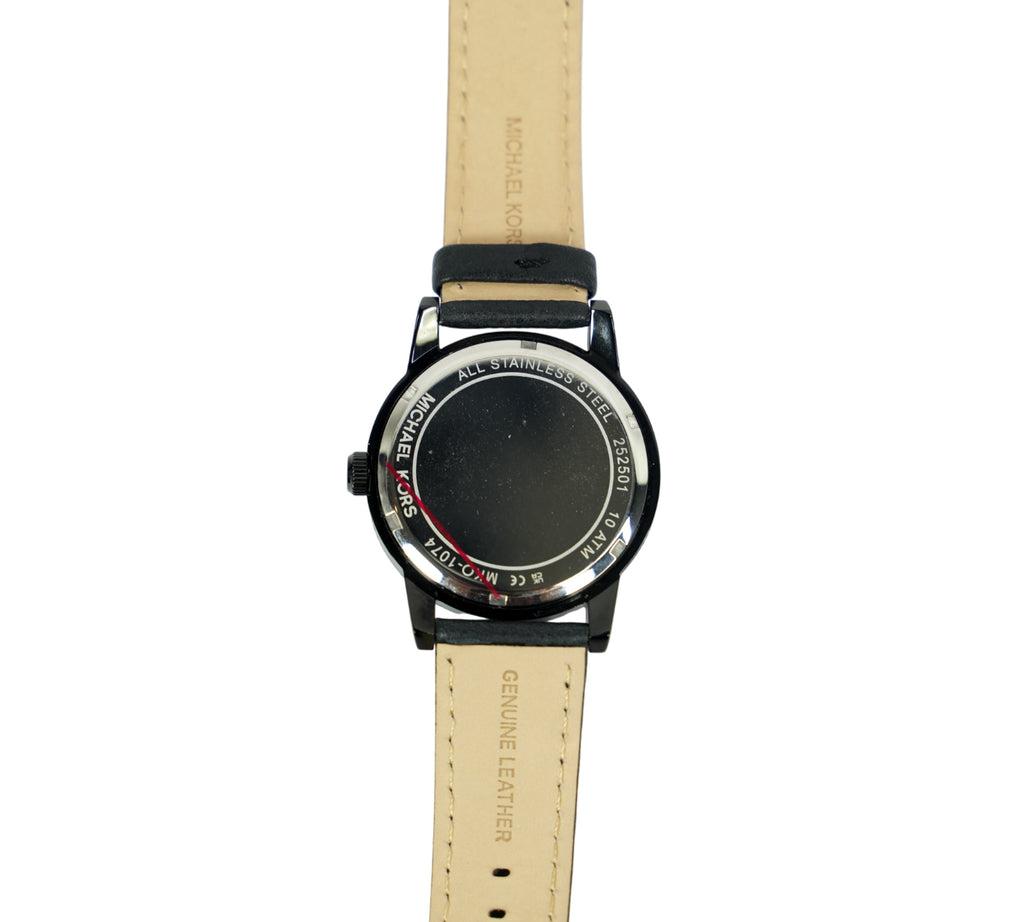 Oversized Hutton Black-Tone and Leather Watch