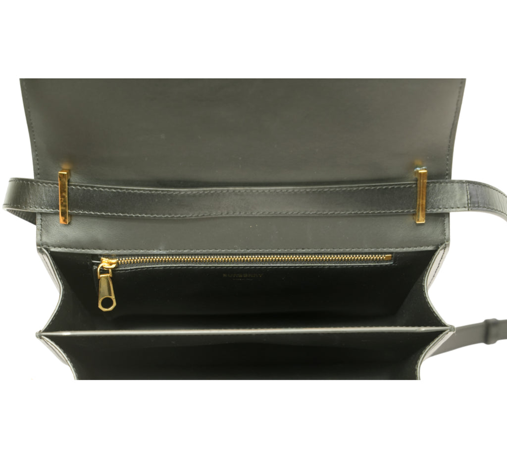 Black Small TB Leather Crossbody Bag