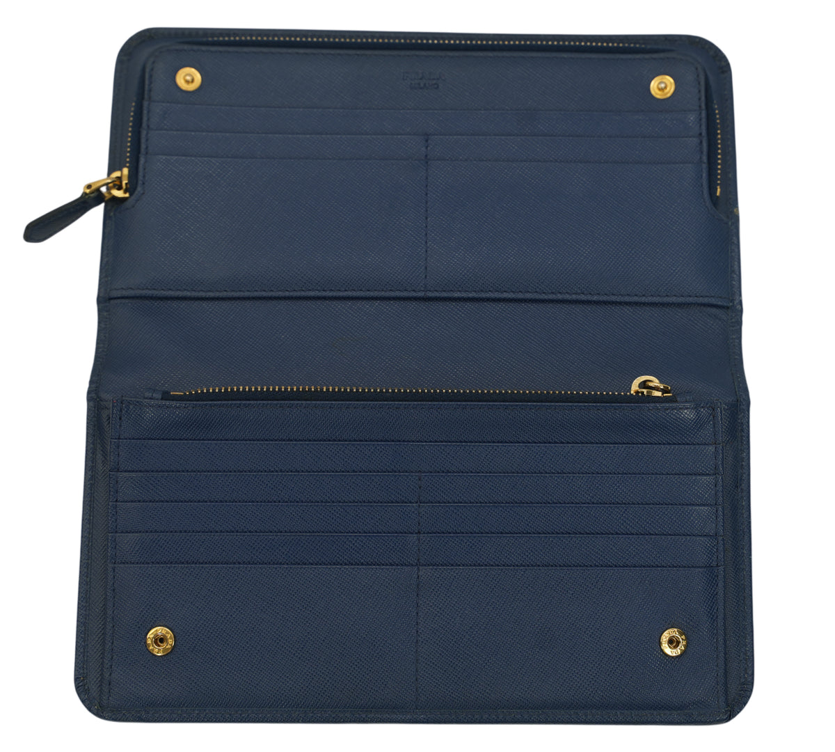 Prada  Navy Blue Saffiano Metal Leather Long Wallet