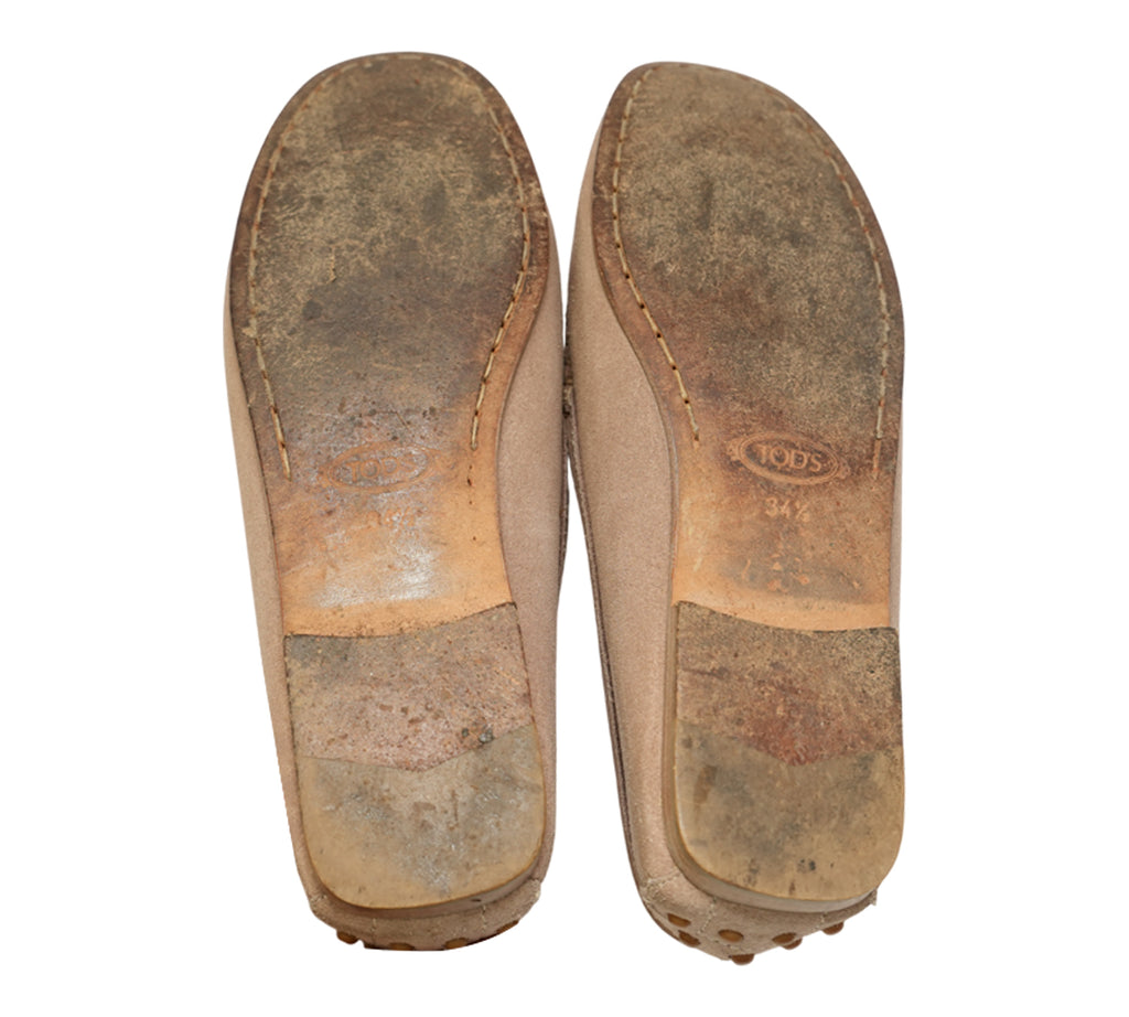 Taupe Gommino Suede Driving Loafers Size 34.5 - Eur