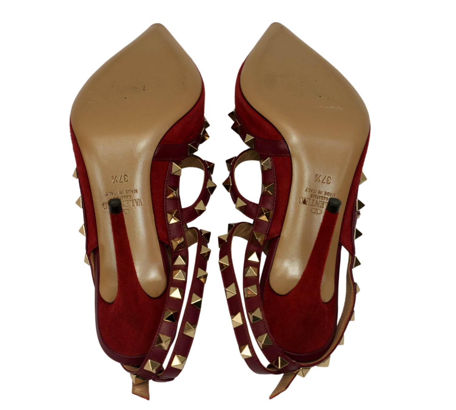 Deep Ruby Garavani Rockstud Suede Cage Pumps Size 37.5 - Eur