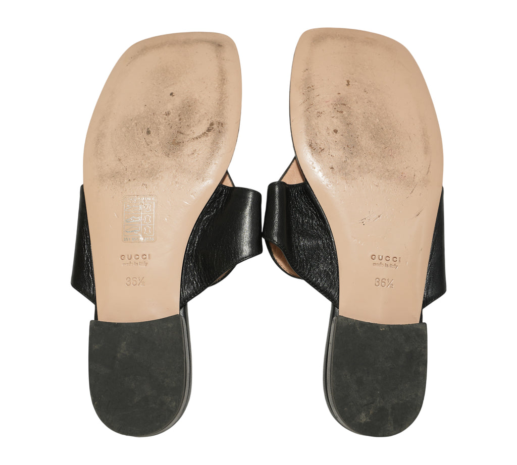 Black Blondie Leather Thong Sandal Size 36.5 - Eur