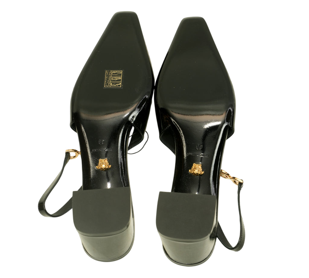 Black Medusa '95 Patent Leather Slingback Pump Size 40 - Eur