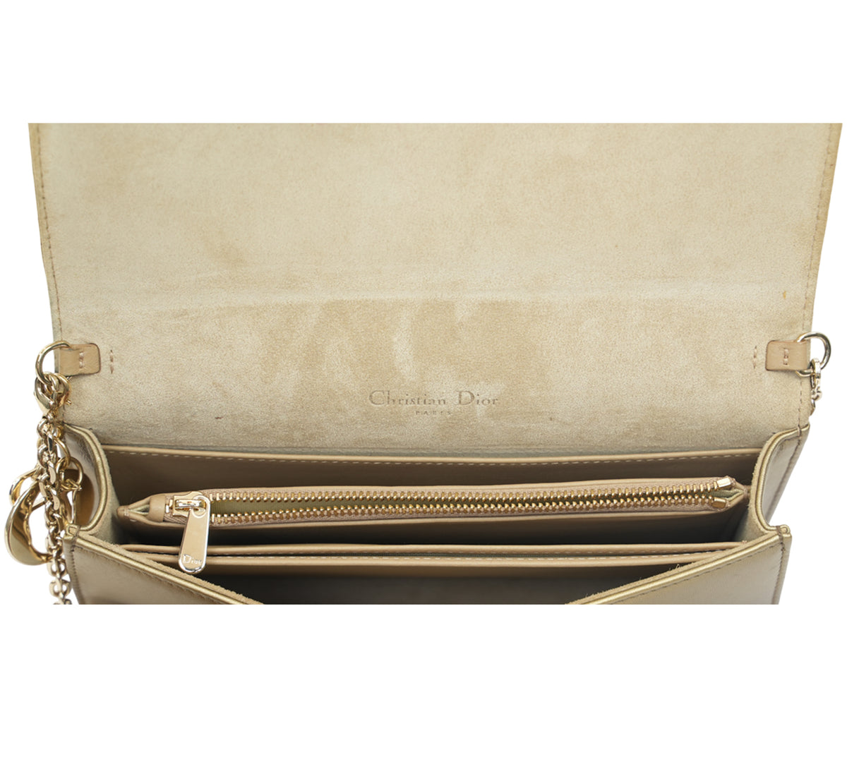 Christian Dior Metallic Lambskin Cannage Miss Dior Promenade Wallet On Chain
