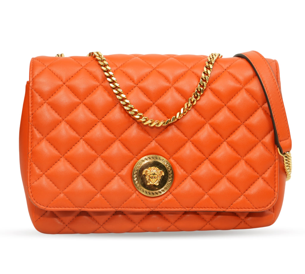 Geranium Orange Lambskin Quilted Medusa Shoulder Bag