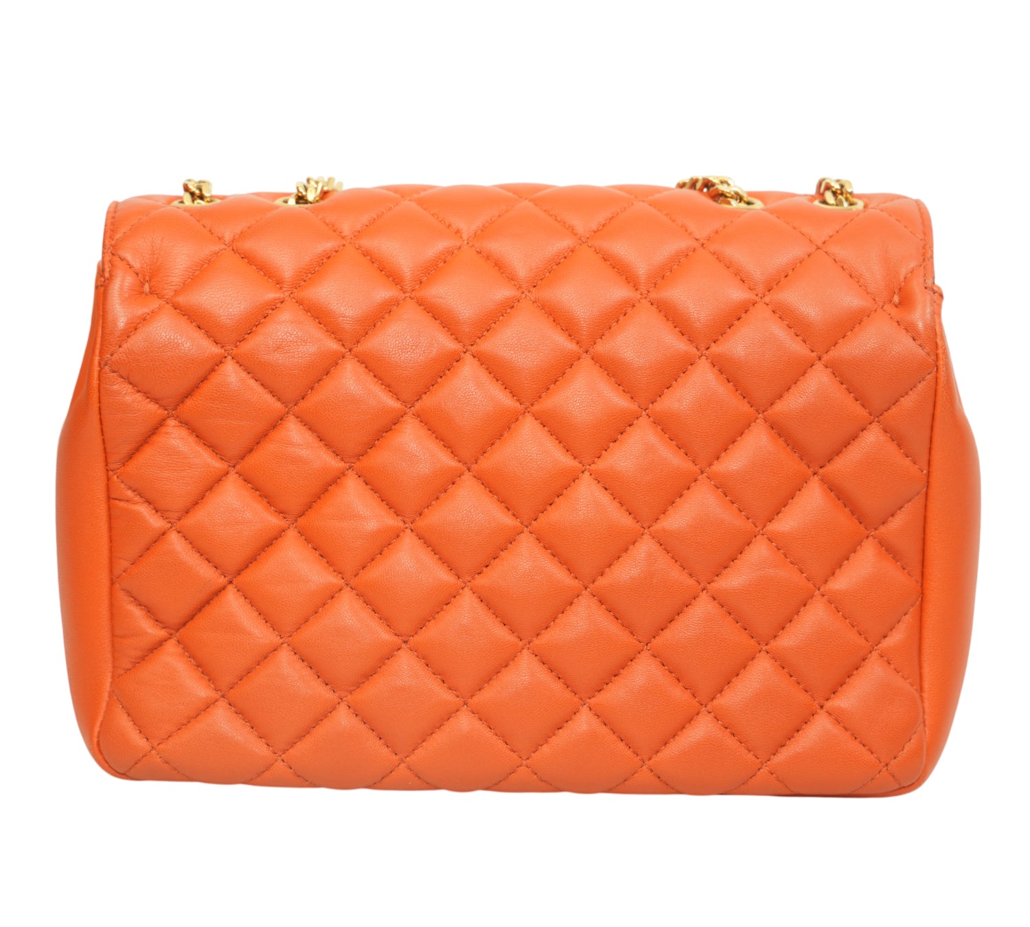 Geranium Orange Lambskin Quilted Medusa Shoulder Bag