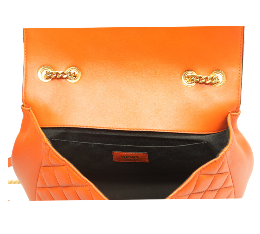 Geranium Orange Lambskin Quilted Medusa Shoulder Bag