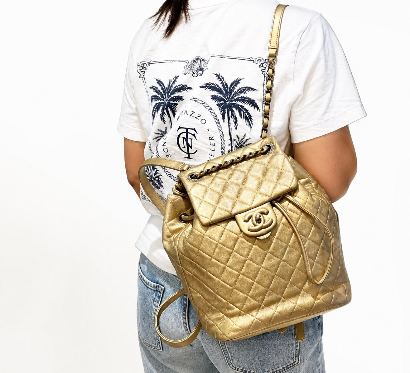 Chanel   Vintage Small Duma Gold Metallic Backpack