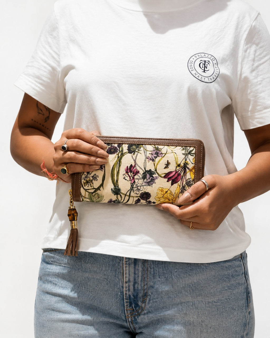 Flora Infinity Print Bamboo Tassel Zip Around Wallet
