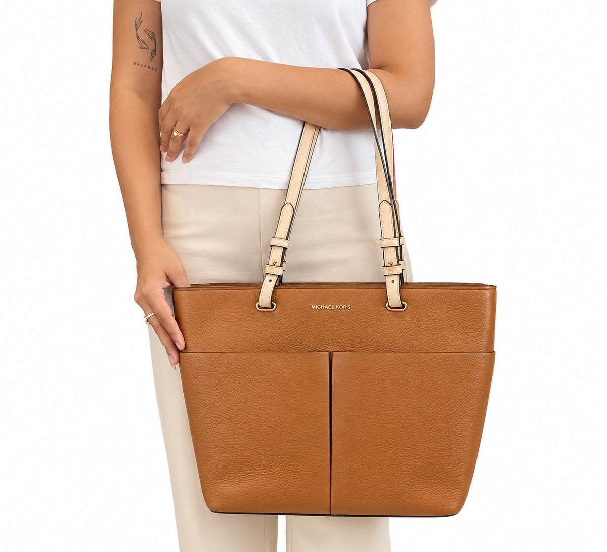 Michael Kors Acorn Bedford Medium Top Zip Pocket Tote