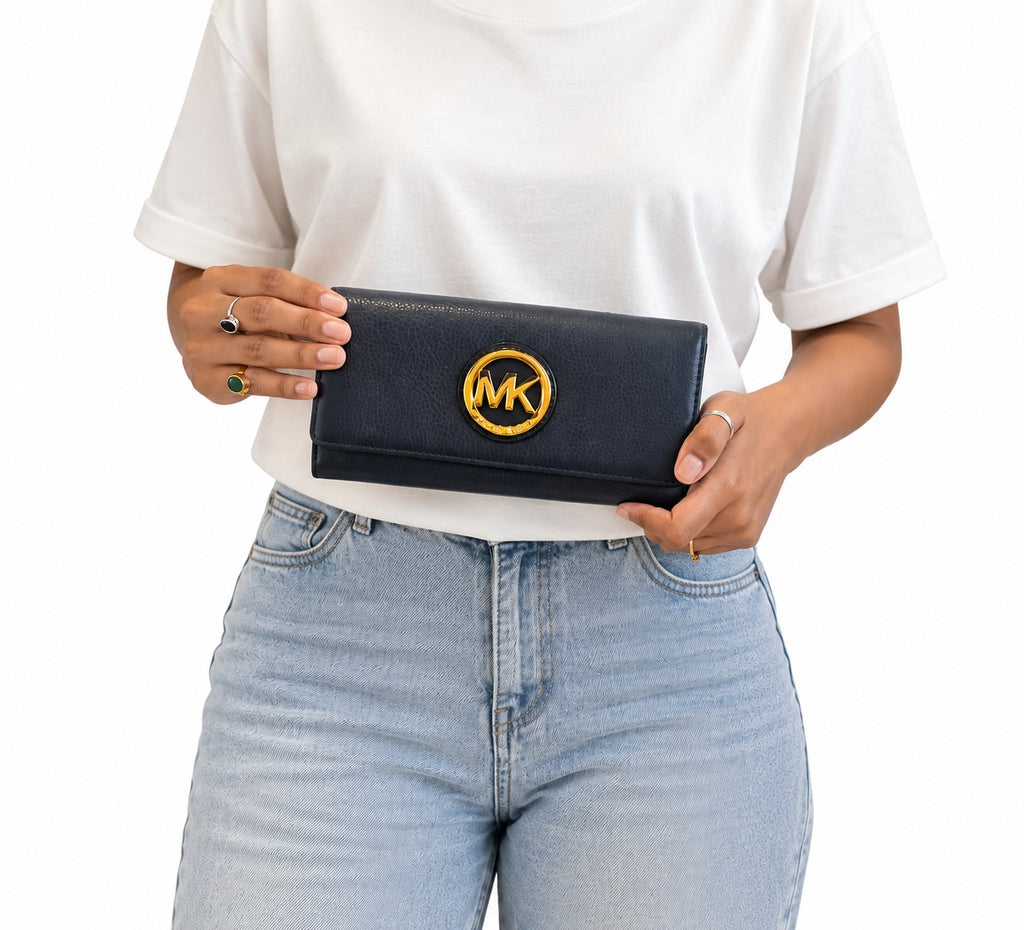 Navy Blue Fulton Flap Continental Leather Wallet