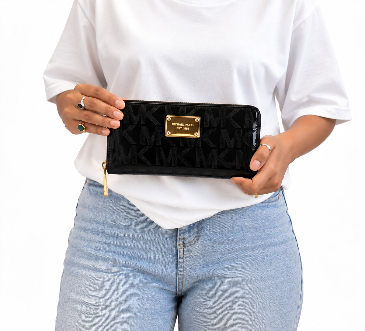 Michael Kors Jet Set Signature Mirror Metallic Zip-Around Continental Wallet