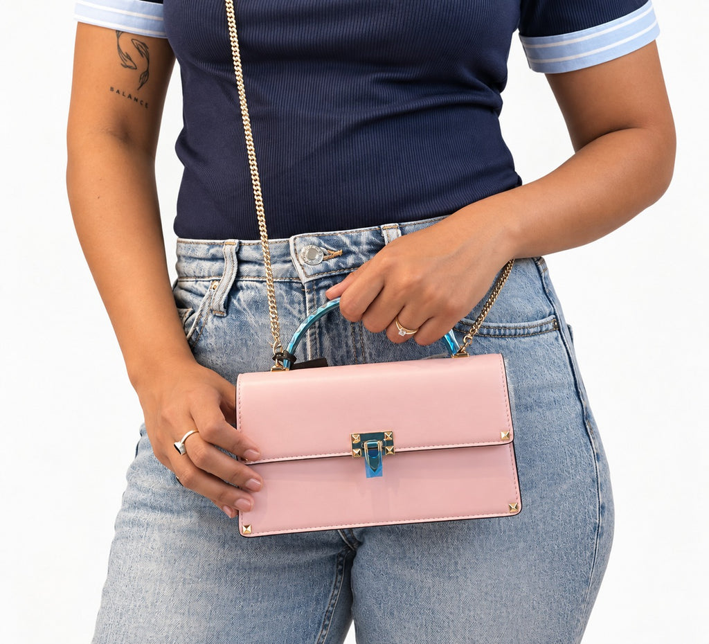 Smooth Pink Garavani Rockstud Alcove Top Handle Bag