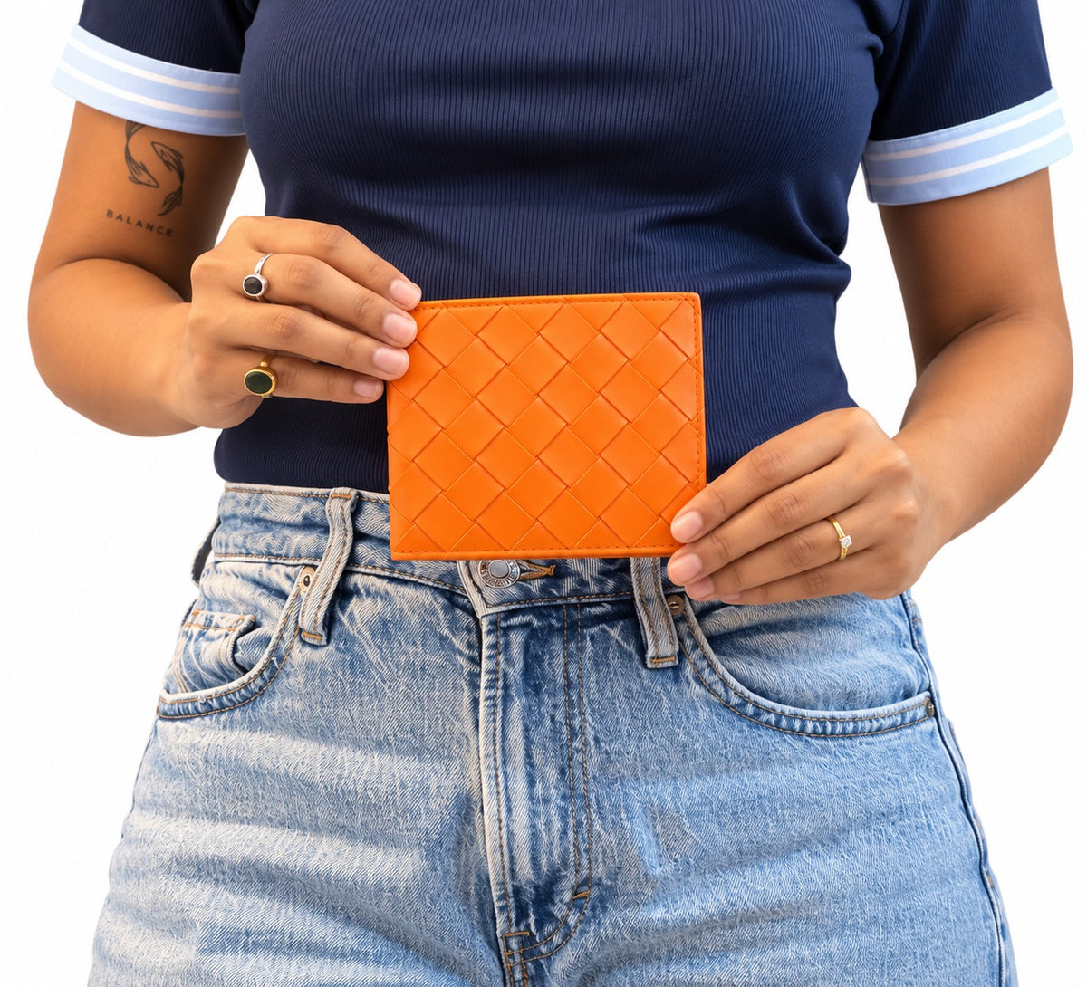 Bottega Veneta  Orange Intrecciato Bi-Fold Wallet
