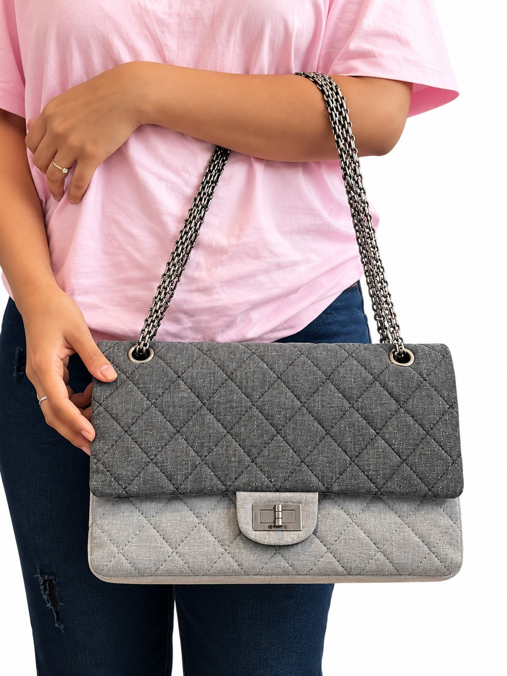 Tricolor Quilted Denim Reissue 2.55 Double Flap Bag